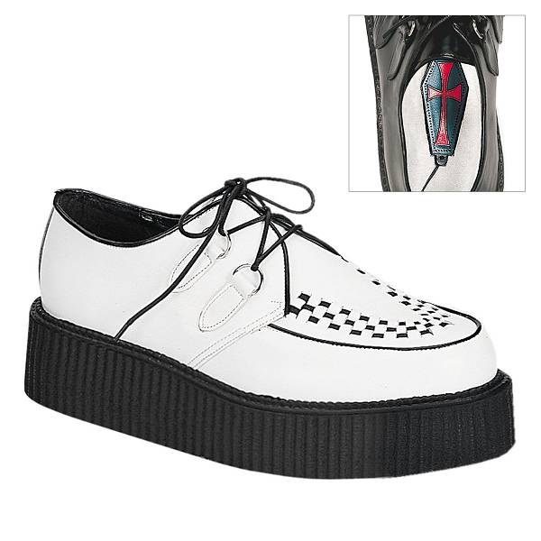 Demonia Men's Creeper-402 Platform Creeper Shoes - White Leather D6479-05US Clearance
